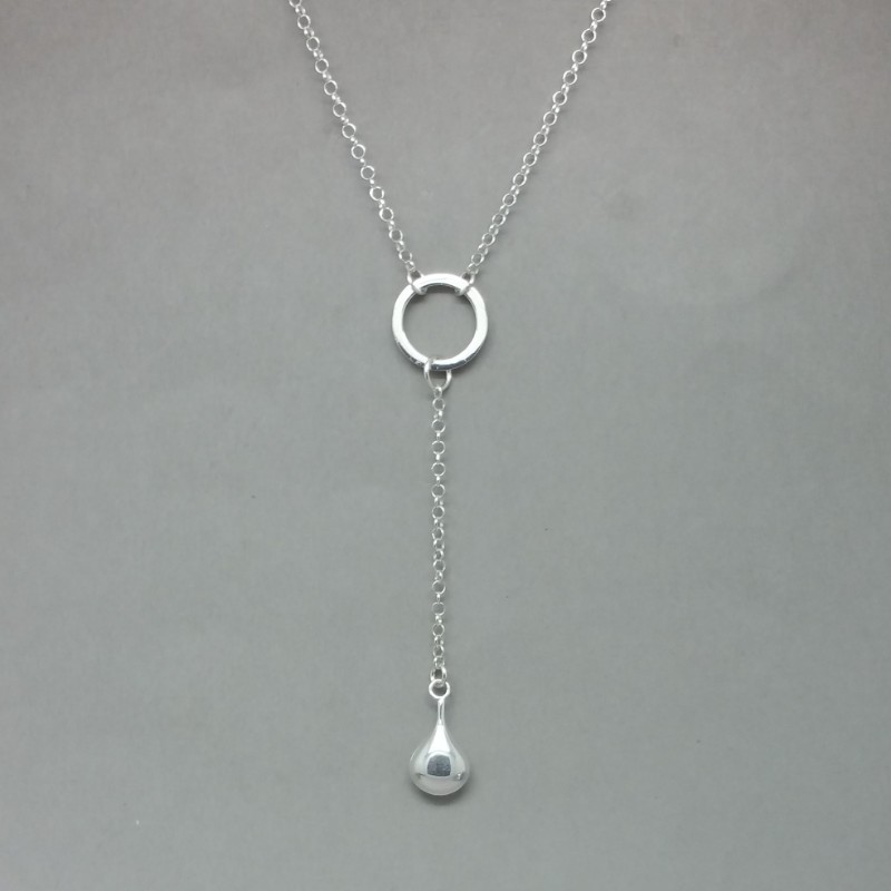 Sterling silver flat teardrop lariat necklace